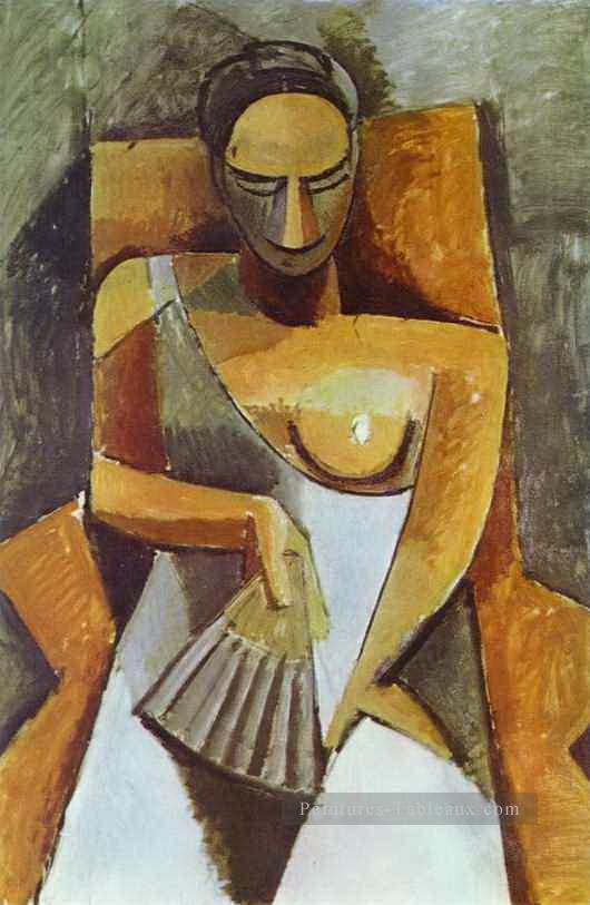 Femme avec un fan 1908 cubiste Pablo Picasso Peintures à l'huile